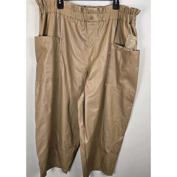 Ophelia Roe Pants - NWT Women's Size 3X Ophelia Roe Faux Leather Tan Pants Mid-Rise Tapered Leg 24"
